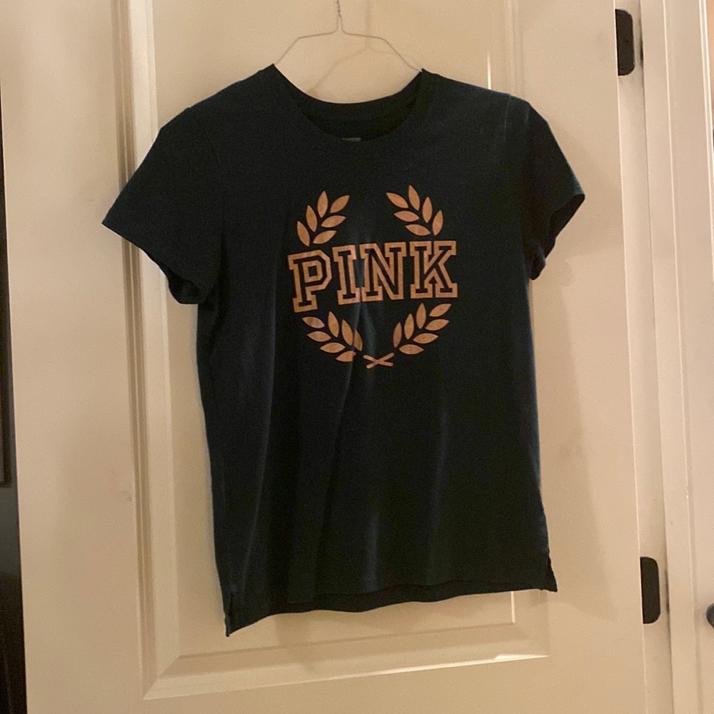 Dark green. PINK shirt